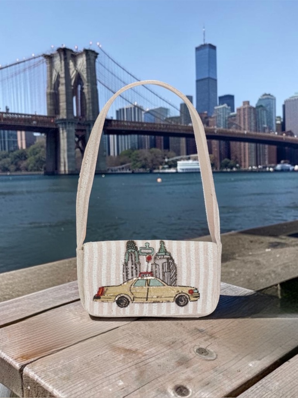 MADE IN INDIA
beaded nyc icon striped shoulder bag